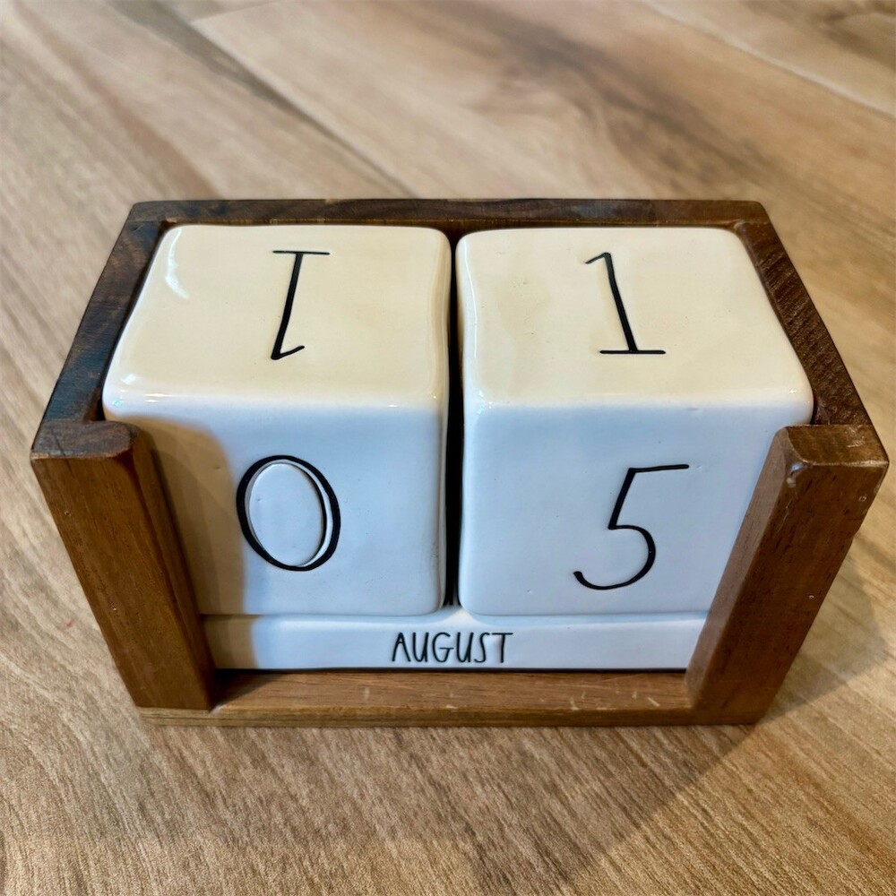 Rae Dunn Perpetual Block Desk Calendar Set White Number Blocks Month